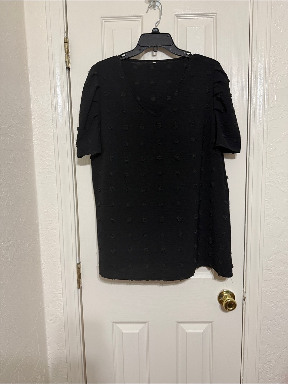 Black Textured V-Neck Women’s Top